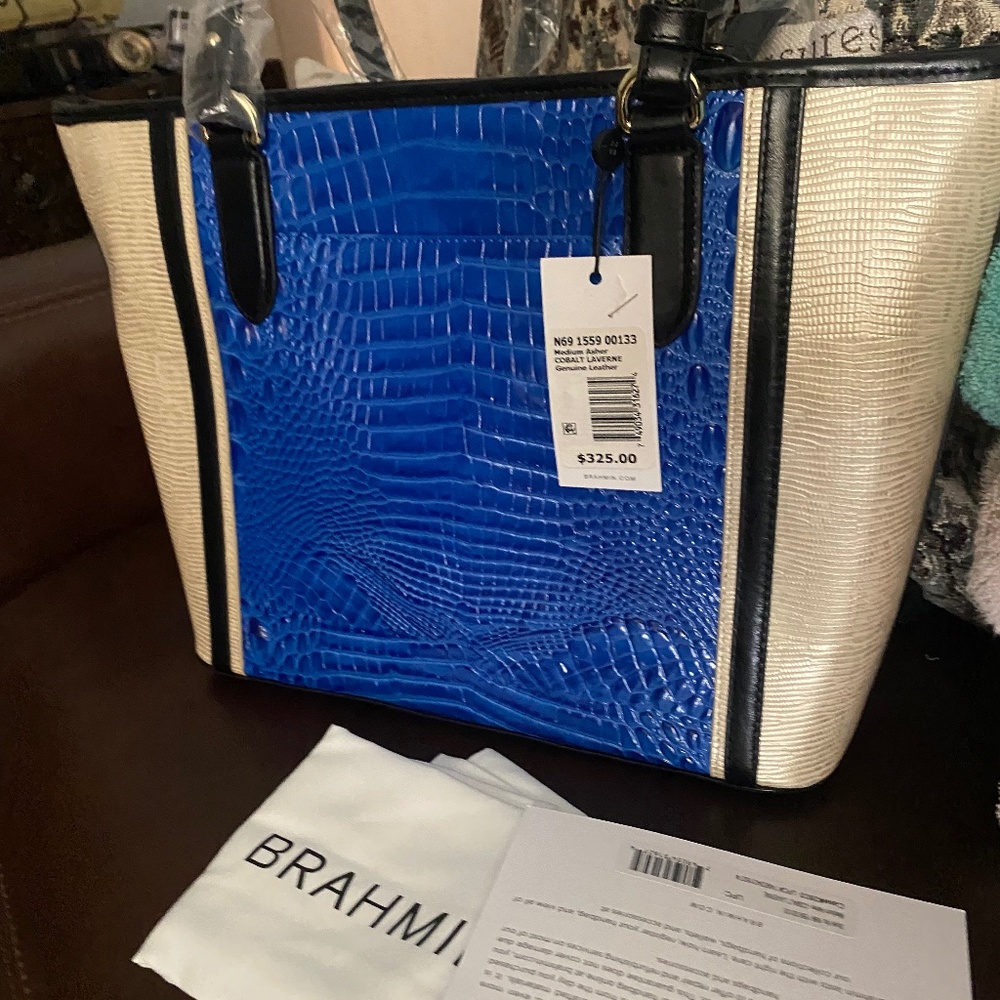 Brahmin Medium Asher Cobalt Laverne Leather Tote